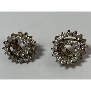 Vintage 925 Sterling White Rhinestone Crystal Swirl Clip Post Earrings 11g 3/4"